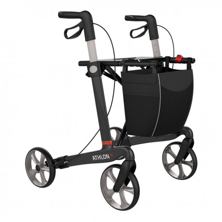 Andador Rollator ultra ligero de fibra de carbono ATHLON con bolsa, 4 ruedas, vista delantera.